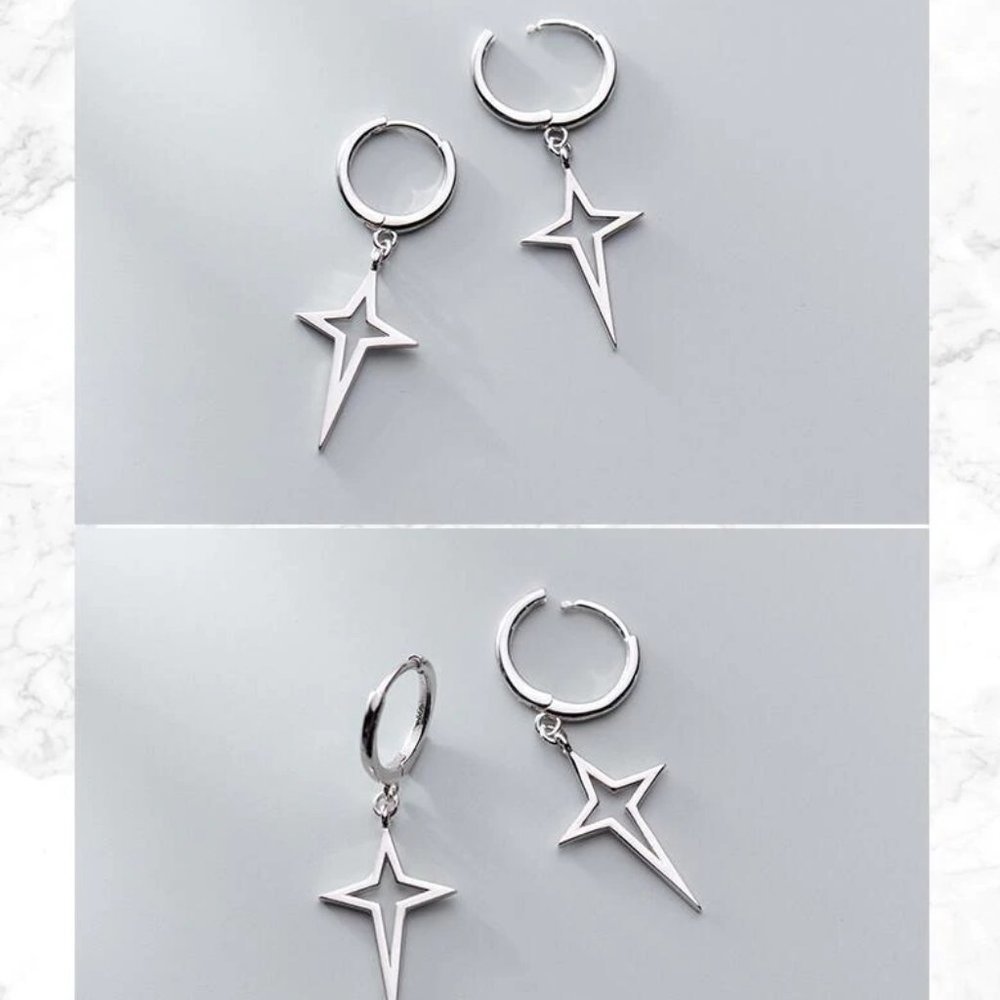 *NEW 925 Sterling Silver Star Huggie Hoop Earrings - Picture 3 of 6